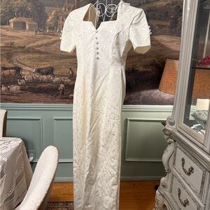 (XXS) Rare Custom 1950s 1960s Elegant Jacquard White Wedding Dress